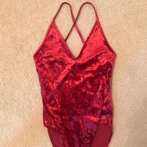 Forever 21 red velvet bodysuit S